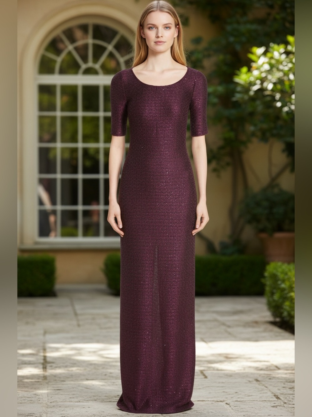 St. John New Sequin Knit Open Back Maxi Dress In Currant Plum Size 6 $1,795.00